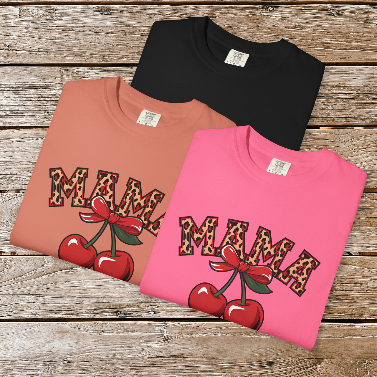 Mama Cherry T-Shirt — Leopard Print 'MAMA' Graphic Tee