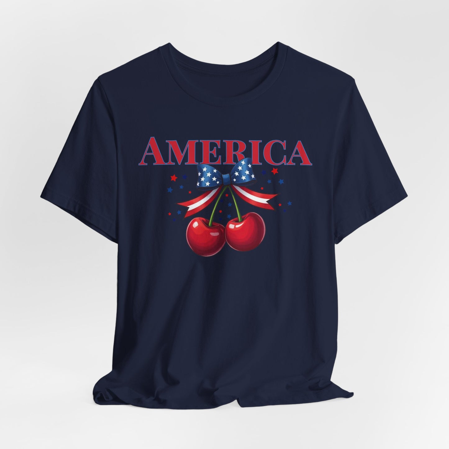 America Cherry Patriotic T-Shirt – Stars & Stripes Bow 4th of July Tee