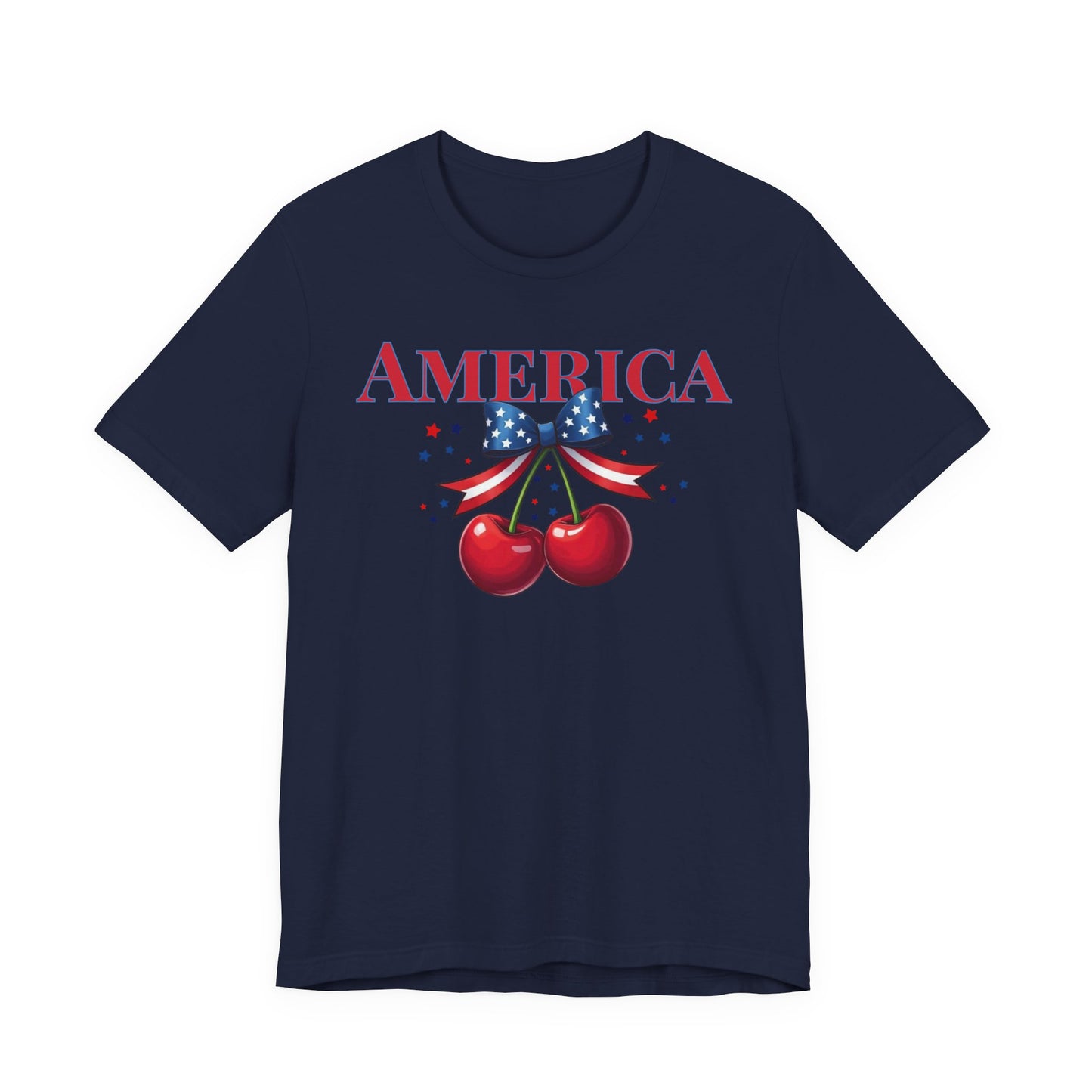 America Cherry Patriotic T-Shirt – Stars & Stripes Bow 4th of July Tee