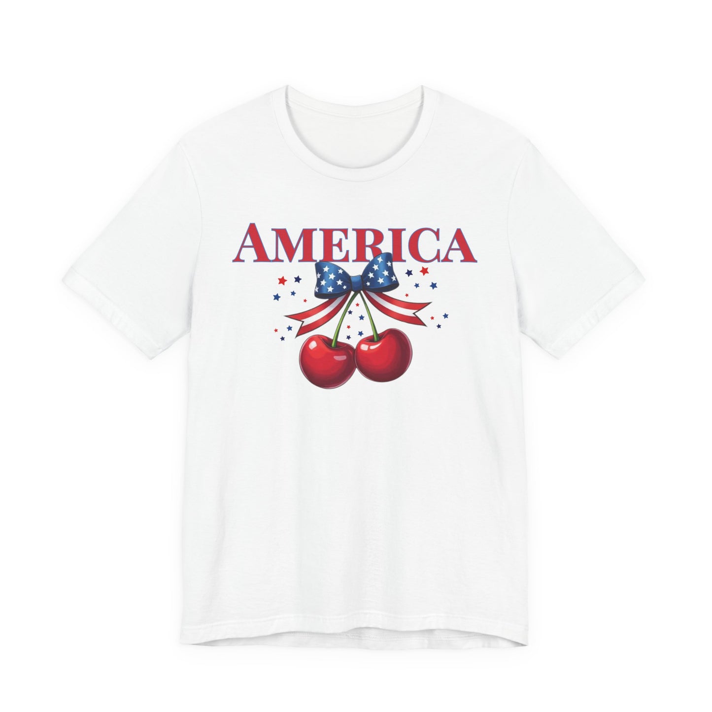 America Cherry Patriotic T-Shirt – Stars & Stripes Bow 4th of July Tee