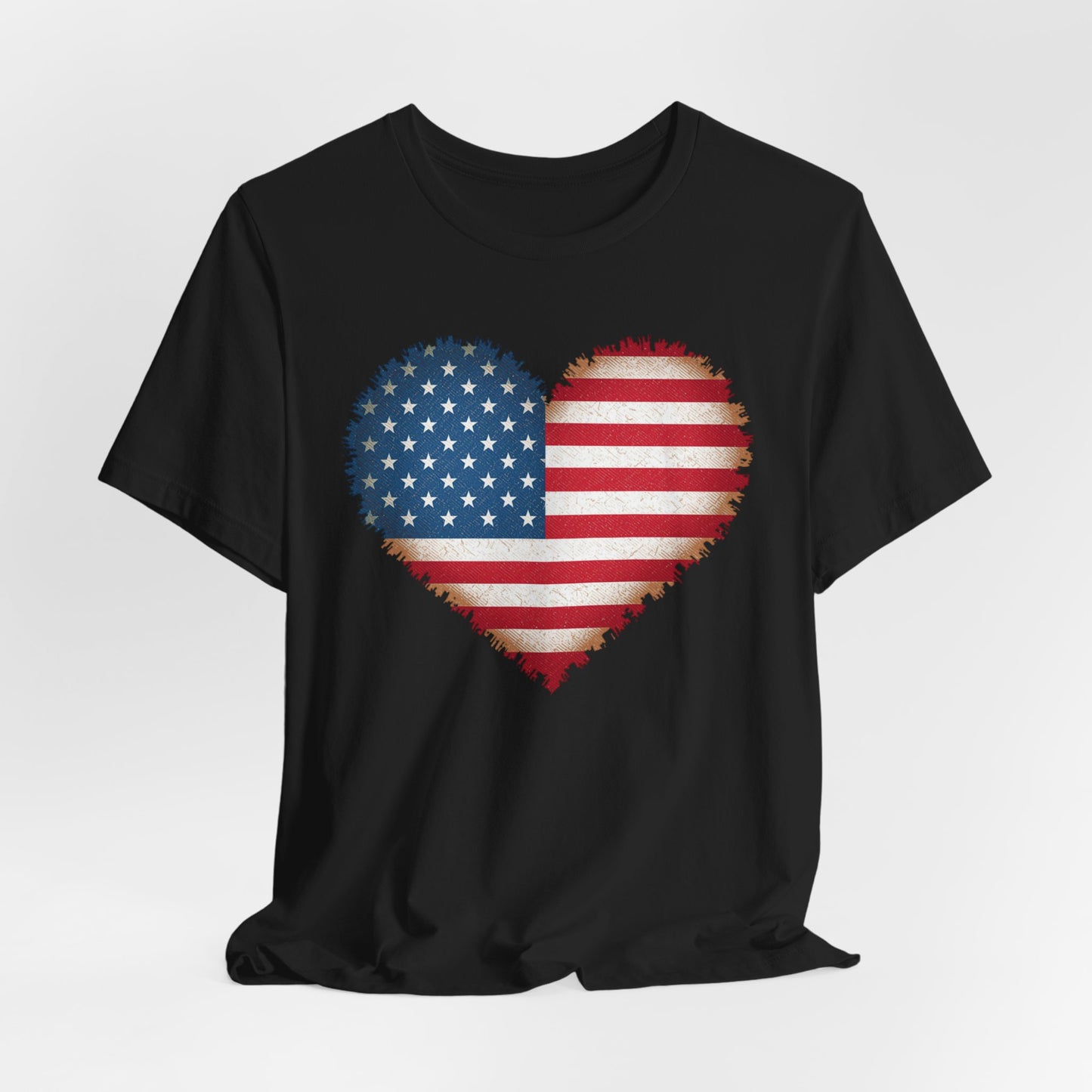 Patriotic USA Flag Heart Tee - American Flag Heart Short Sleeve Shirt