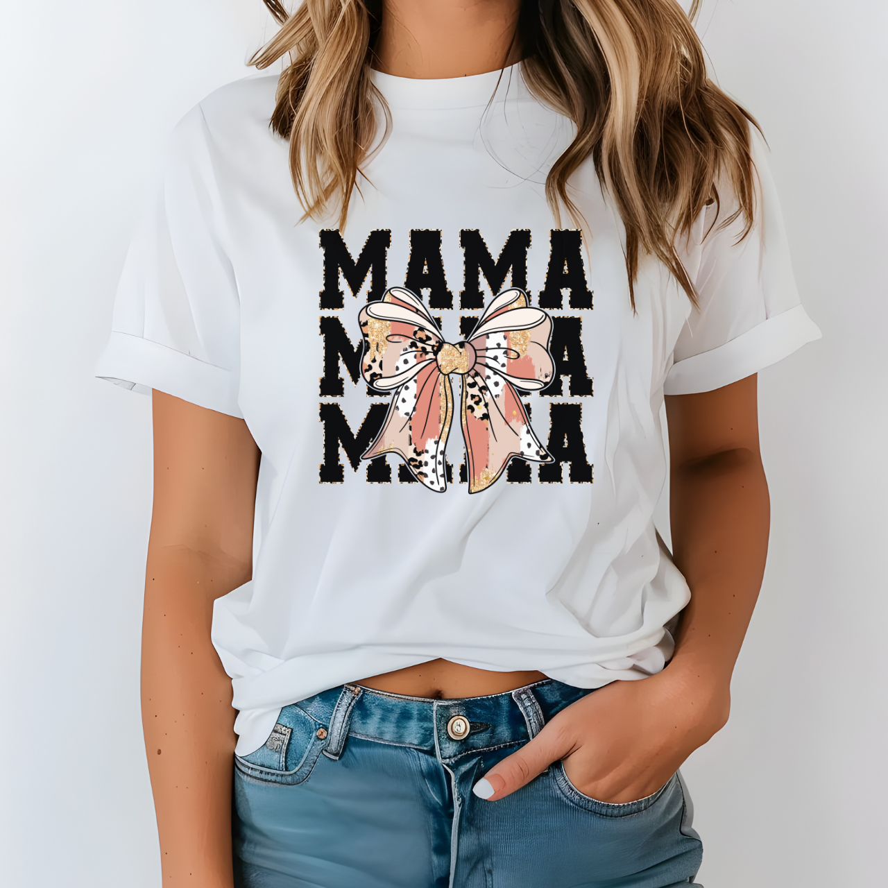 Mama Bow T-Shirt — Floral Ribbon Mom