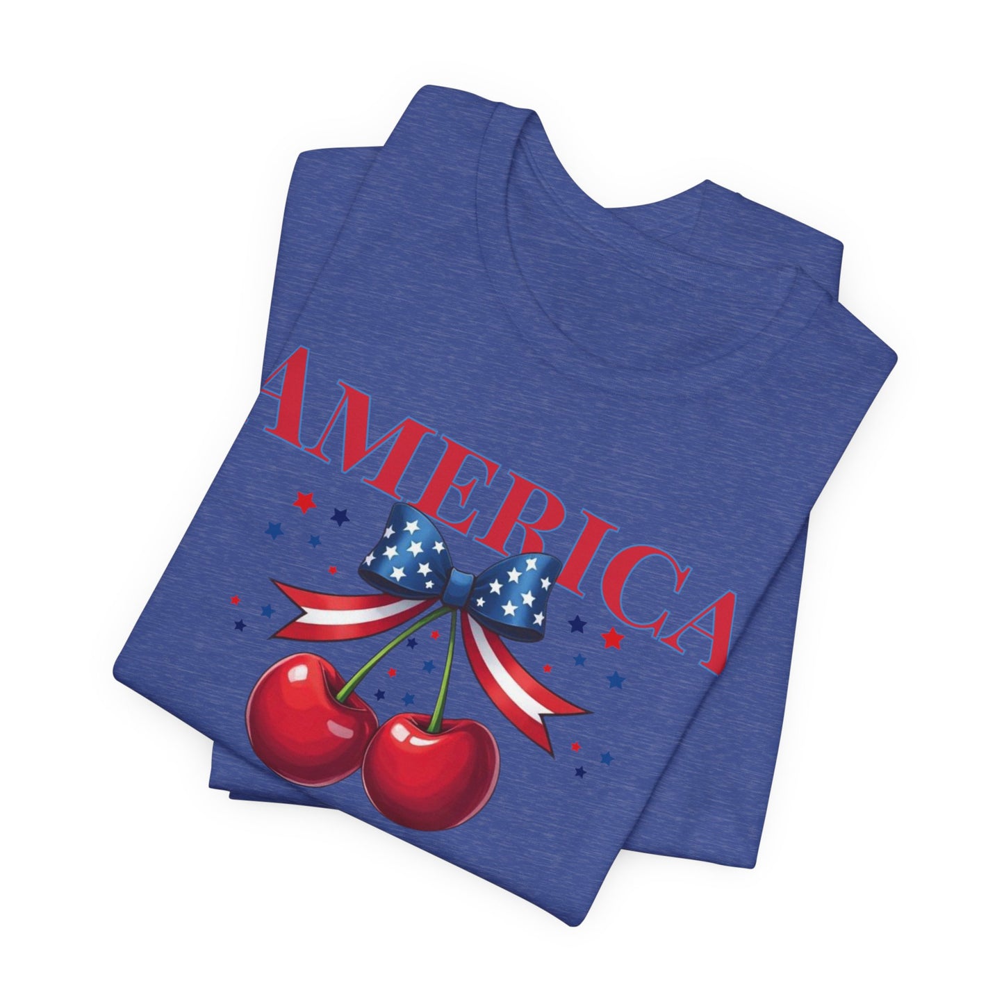 America Cherry Patriotic T-Shirt – Stars & Stripes Bow 4th of July Tee