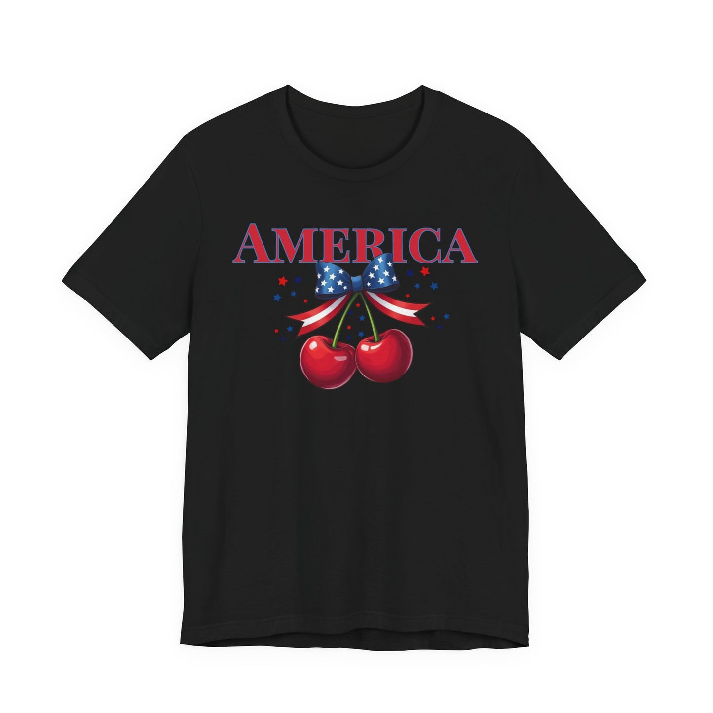 America Cherry Patriotic T-Shirt – Stars & Stripes Bow 4th of July Tee