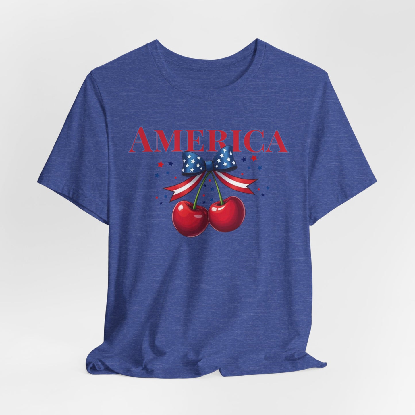 America Cherry Patriotic T-Shirt – Stars & Stripes Bow 4th of July Tee
