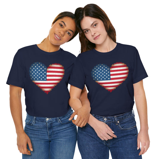 Patriotic USA Flag Heart Tee - American Flag Heart Short Sleeve Shirt